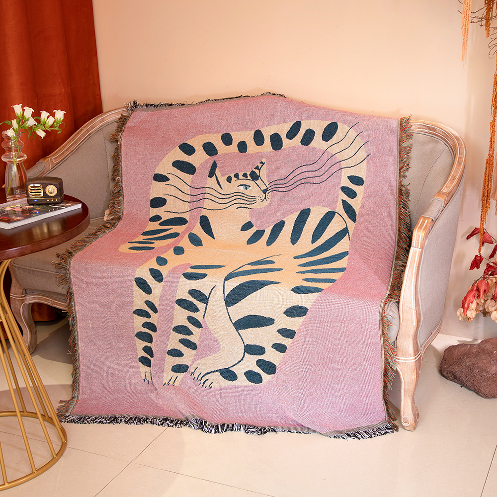 Boho Throw Blanket Fringe - Textil Stadt Ins Rosa Mädchen Katze